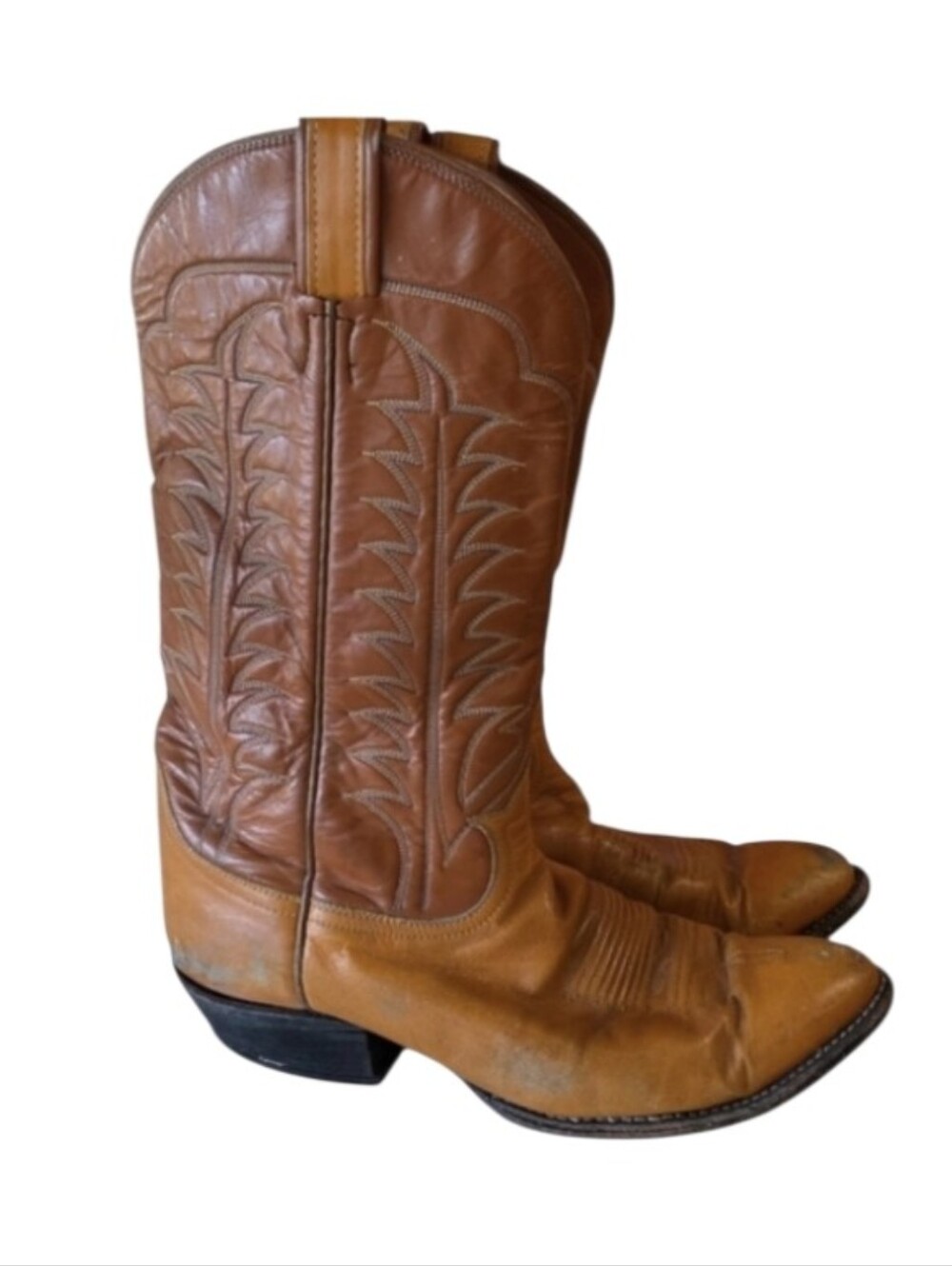 Vintage 70s Tony Lama Cowboy Boots 9.5 Men's Bohemian Western Camel Tan Leather